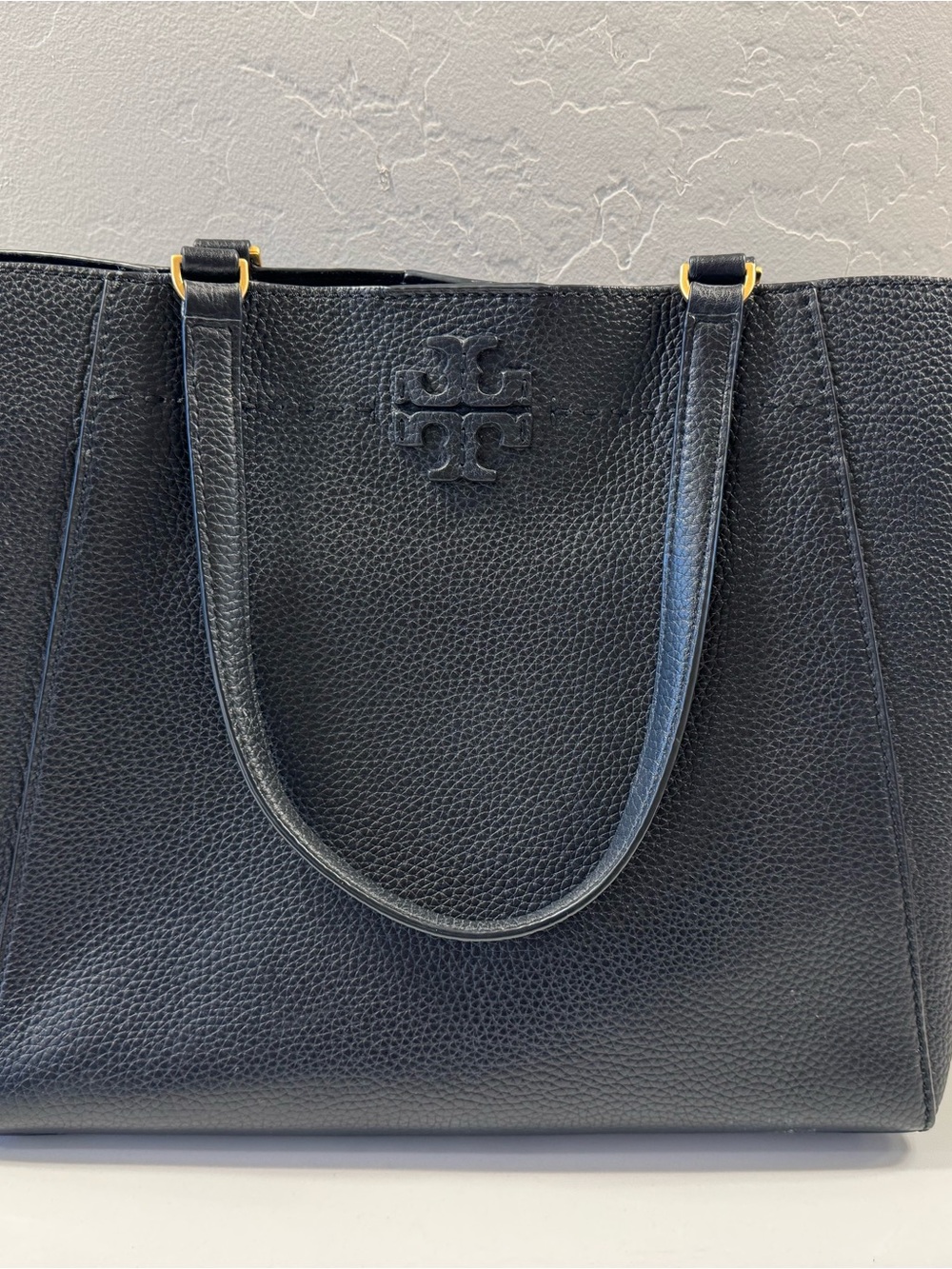 Tory Burch Black Pebbled Leather Tote with Gold Accents + Dust Bag